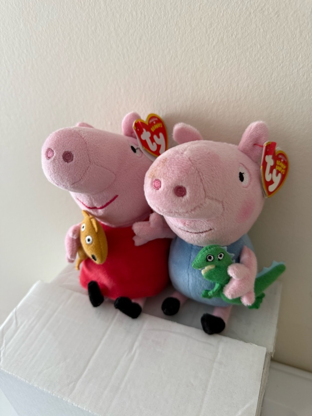 Ty Peppa Pig Plush Pair - Pink with Red and Blue Outfits
